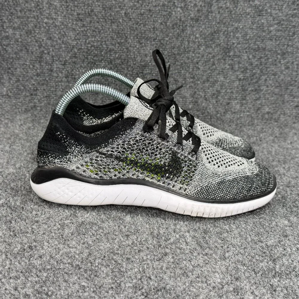 Nike Free Run Flyknit 2018 Running Shoes Women's Size 8 Black‎ White Athletic